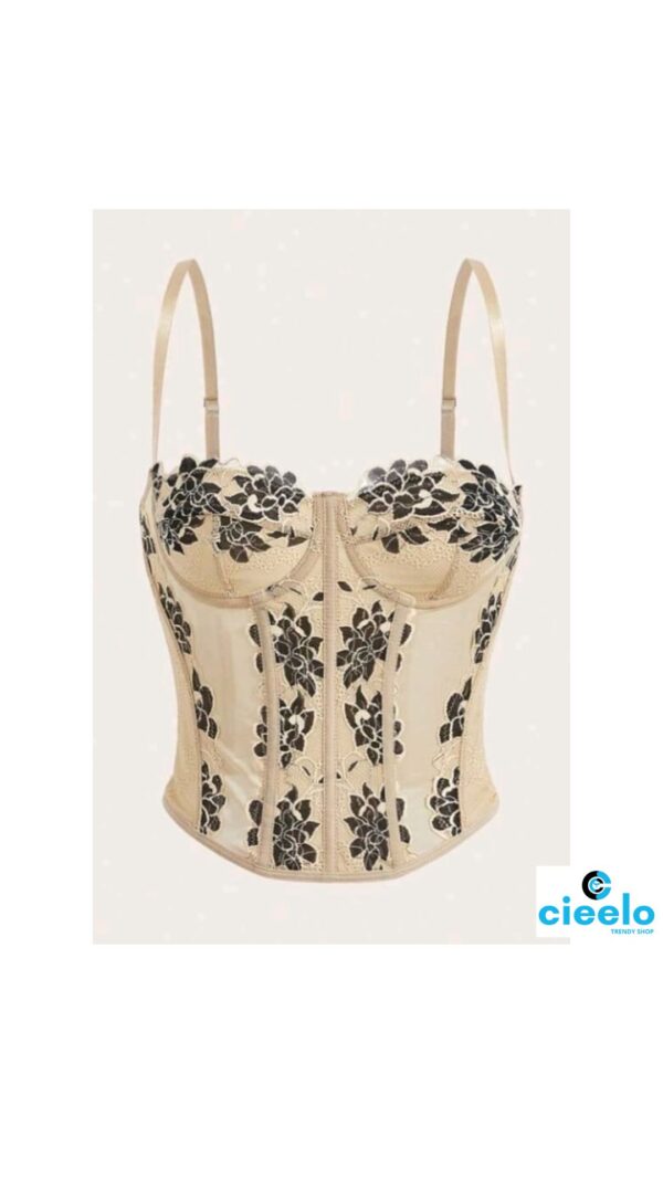Corset Top de Encaje Estampado para Citas y Fiestas