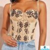 Corset Top de Encaje Estampado para Citas y Fiestas