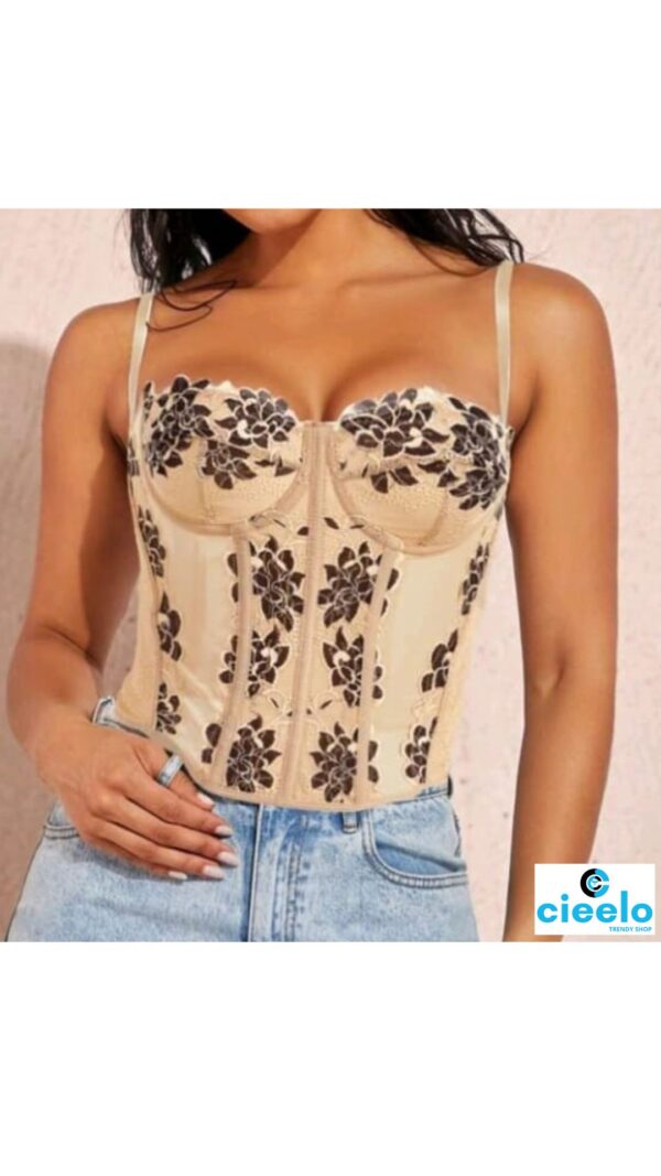 Corset Top de Encaje Estampado para Citas y Fiestas