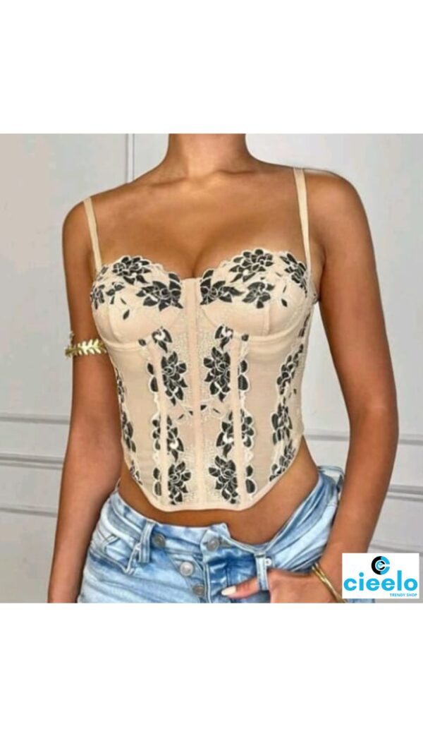 Corset Top de Encaje Estampado para Citas y Fiestas