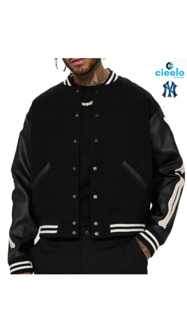 Bone Applique Varsity Bomber Jacket - Estilo Único