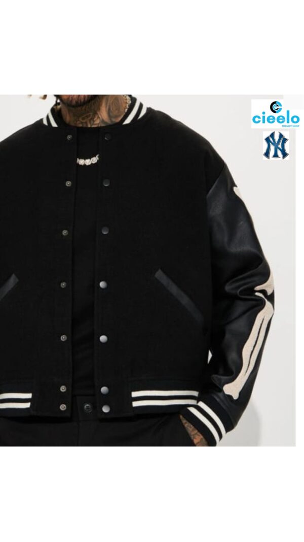 Bone Applique Varsity Bomber Jacket - Estilo Único