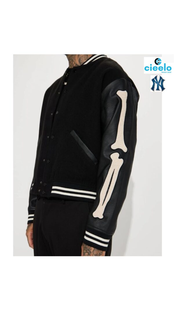 Bone Applique Varsity Bomber Jacket - Estilo Único