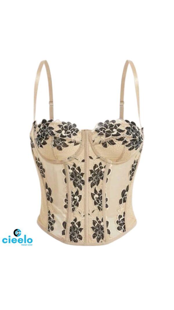 Corset Top de Encaje Estampado para Citas y Fiestas