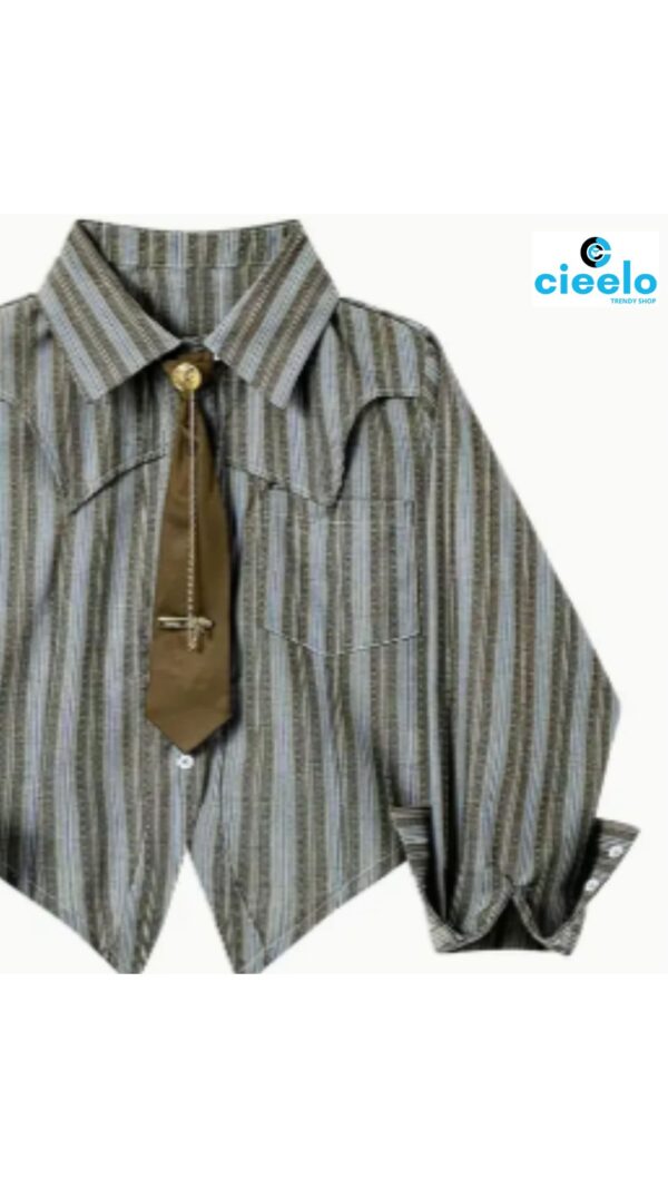 Túnica a Rayas con Cuello Polo y Botones Elegante