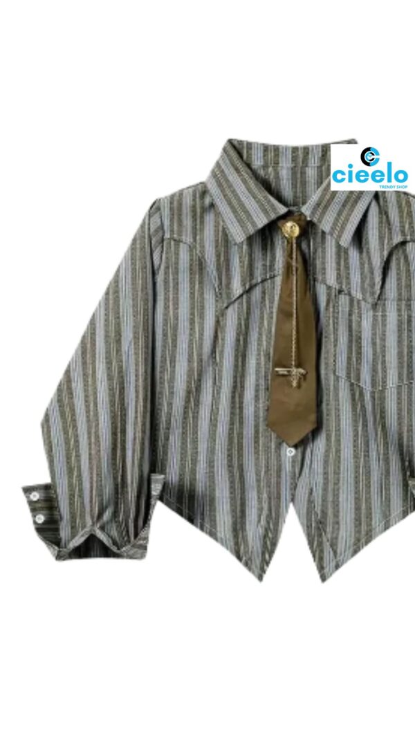 Túnica a Rayas con Cuello Polo y Botones Elegante