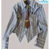 Túnica a Rayas con Cuello Polo y Botones Elegante