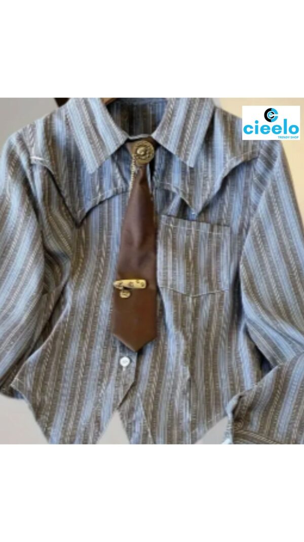 Túnica a Rayas con Cuello Polo y Botones Elegante