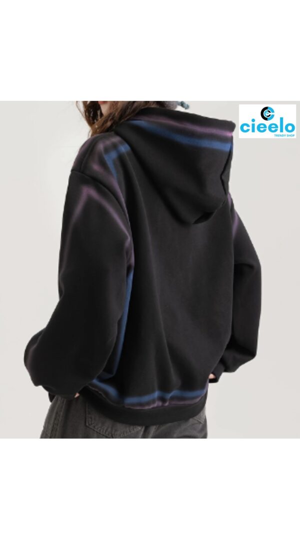 Sudadera Oversize Mujer – Capucha Negra con Rayas Grafiti Coloridas