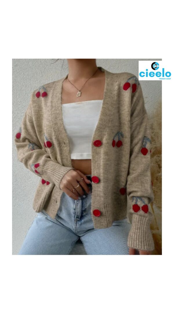 Cárdigan con cerezas – Estilo casual y dulce para el frío