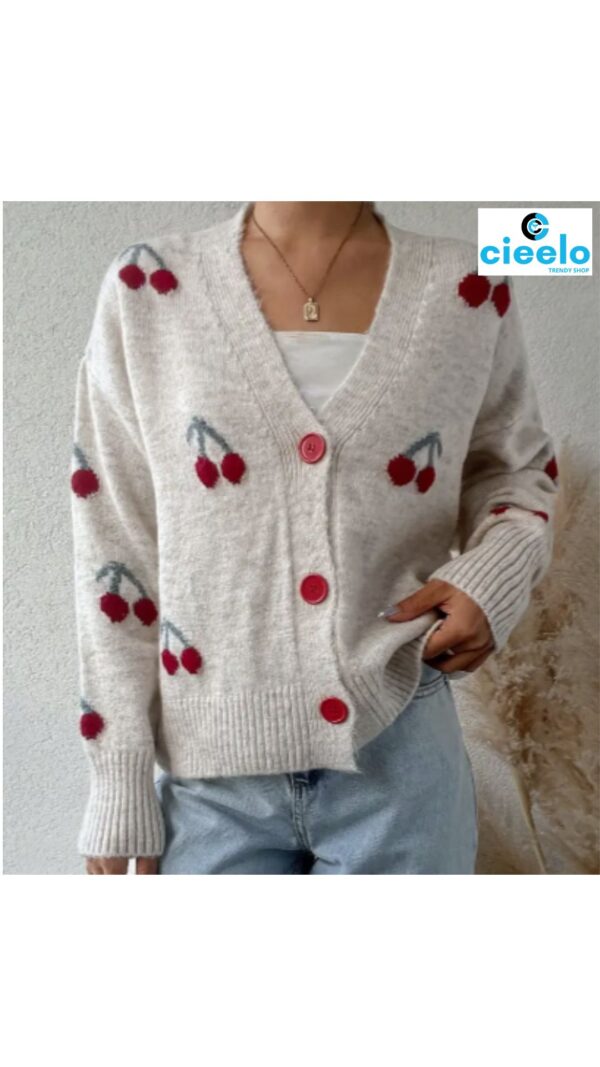 Cárdigan con cerezas – Estilo casual y dulce para el frío