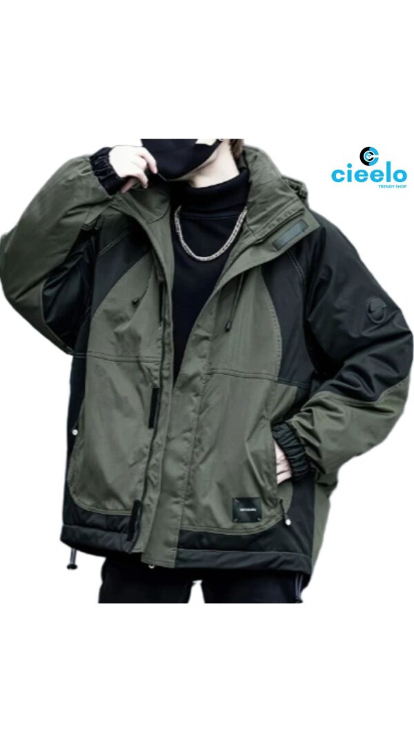 Chaqueta Cortavientos Hombre – Verde y Negro con Capucha