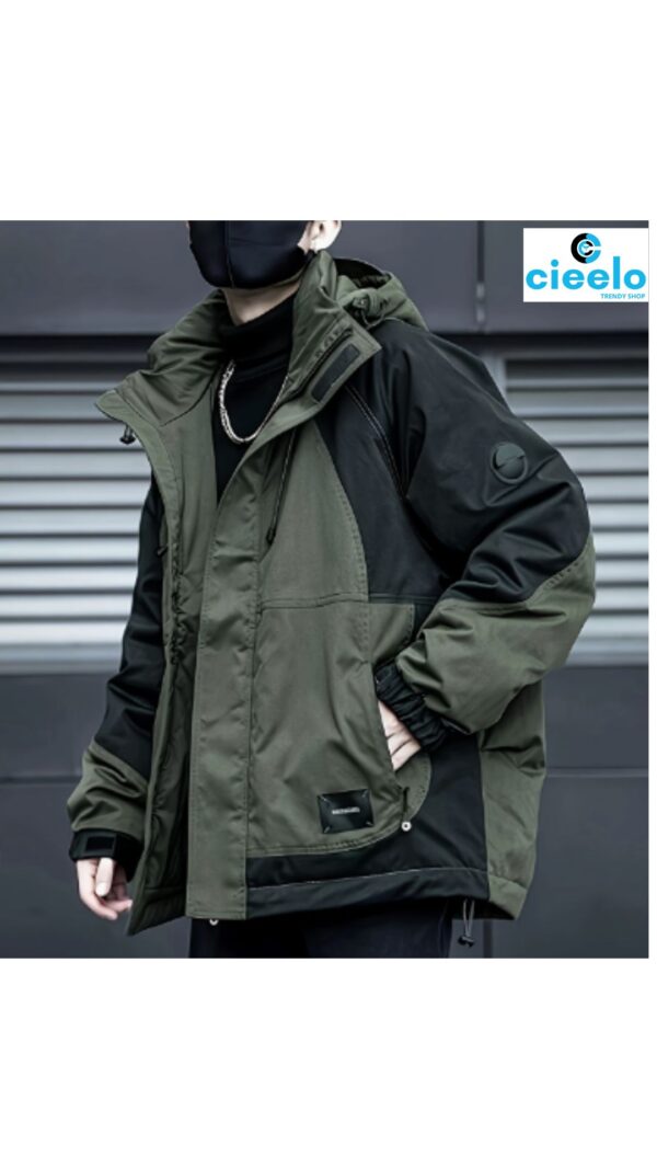 Chaqueta Cortavientos Hombre – Verde y Negro con Capucha
