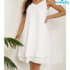 Vestido blanco elegante – Encaje en A y escote en V