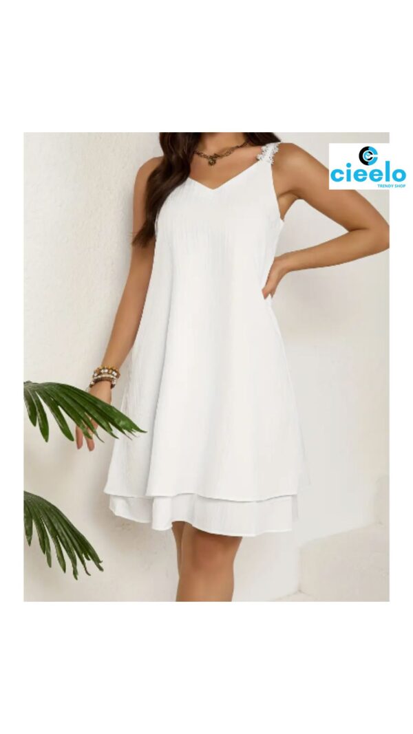 Vestido blanco elegante – Encaje en A y escote en V