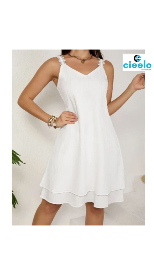 Vestido blanco elegante – Encaje en A y escote en V