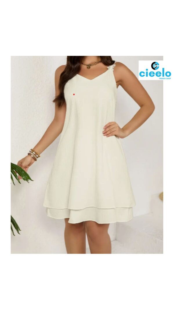 Vestido blanco elegante – Encaje en A y escote en V