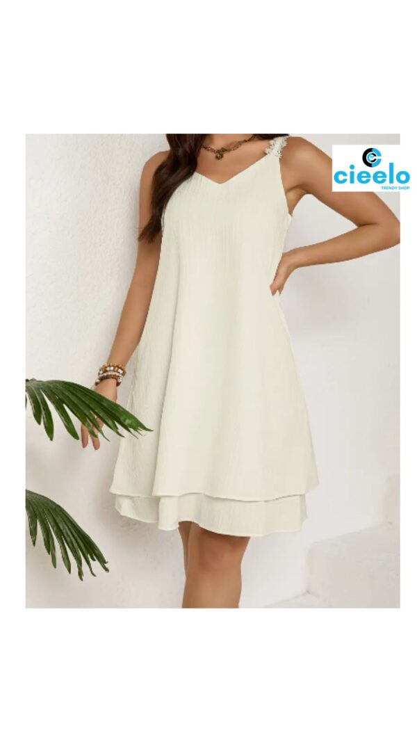 Vestido blanco elegante – Encaje en A y escote en V