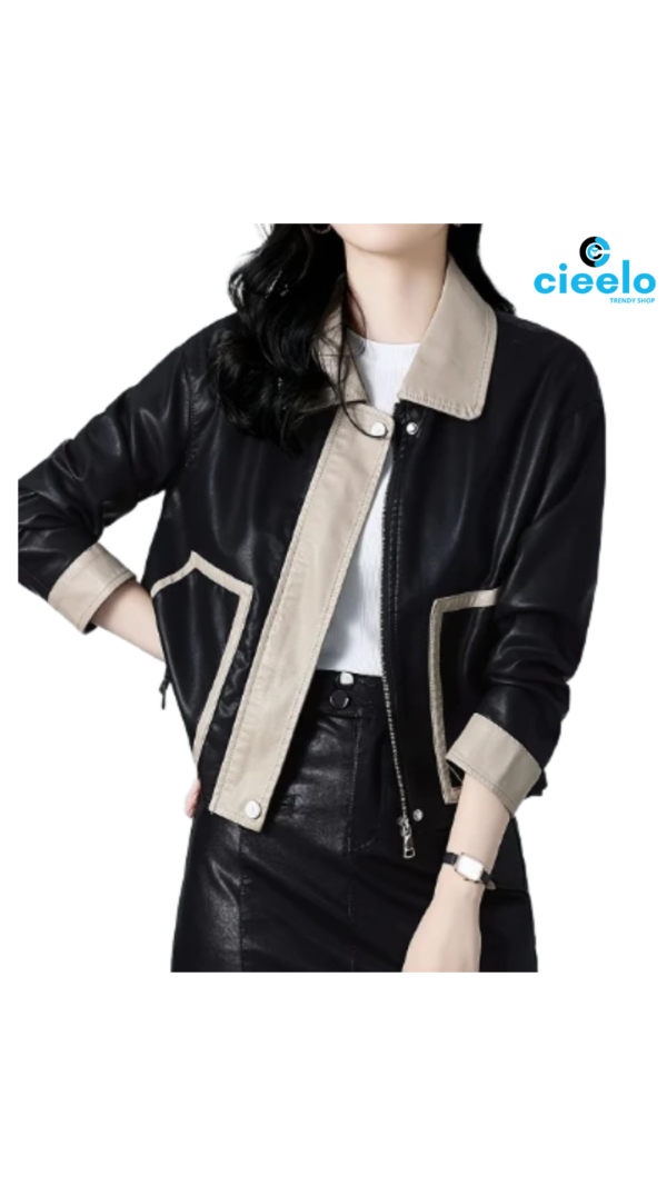 Chaqueta Bicolor Elegante para Mujer – Estilo Corto, Casual y Chic
