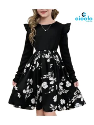Vestido Floral Negro – Elegancia Cómoda para Niñas