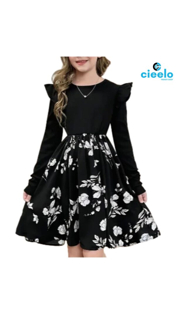 Vestido Floral Negro – Elegancia Cómoda para Niñas