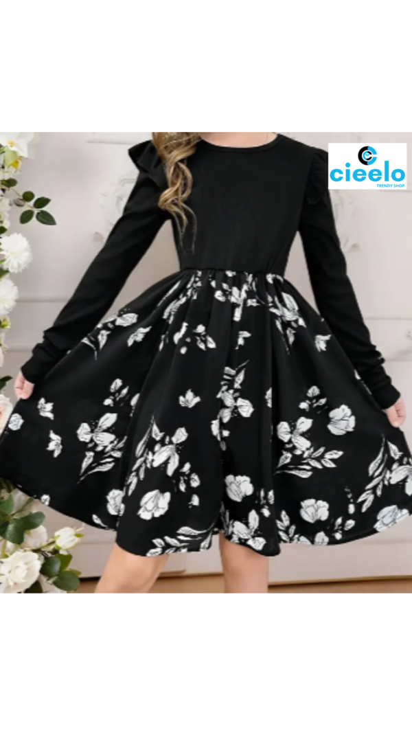 Vestido Floral Negro – Elegancia Cómoda para Niñas