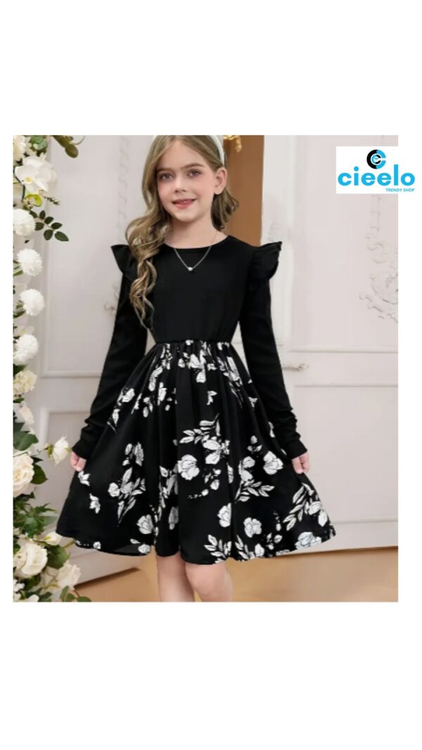 Vestido Floral Negro – Elegancia Cómoda para Niñas