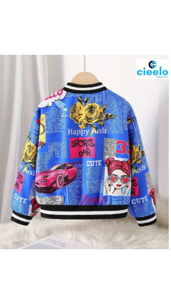 Chaqueta Bomber de Forro Polar y Estampado Pop Art para Niñas – Estilo Béisbol de Invierno