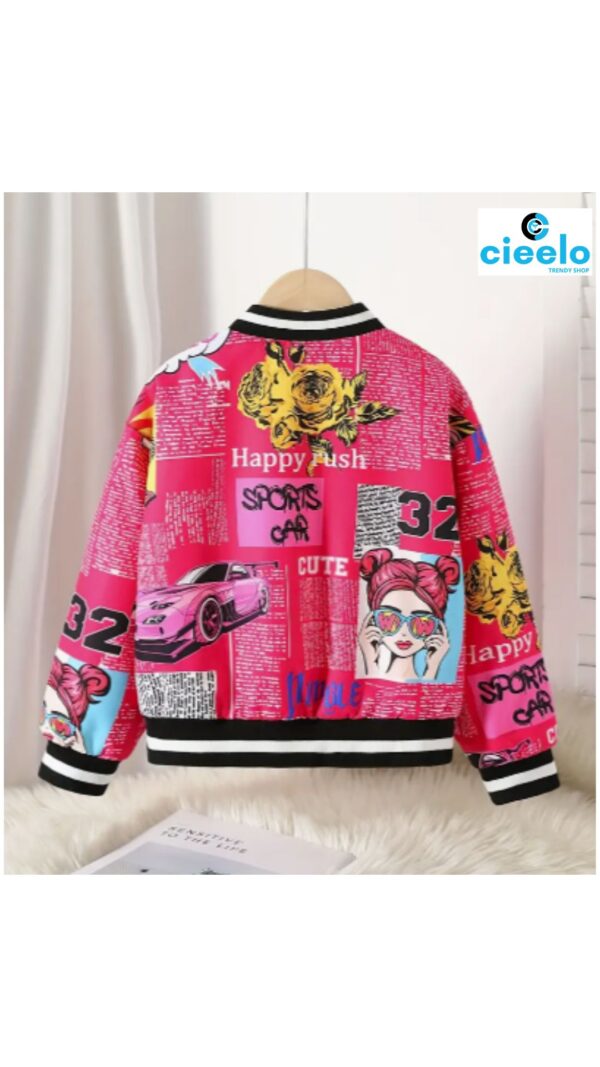 Chaqueta Bomber de Forro Polar y Estampado Pop Art para Niñas – Estilo Béisbol de Invierno