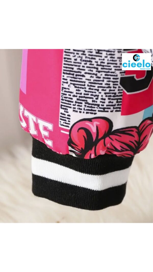 Chaqueta Bomber de Forro Polar y Estampado Pop Art para Niñas – Estilo Béisbol de Invierno