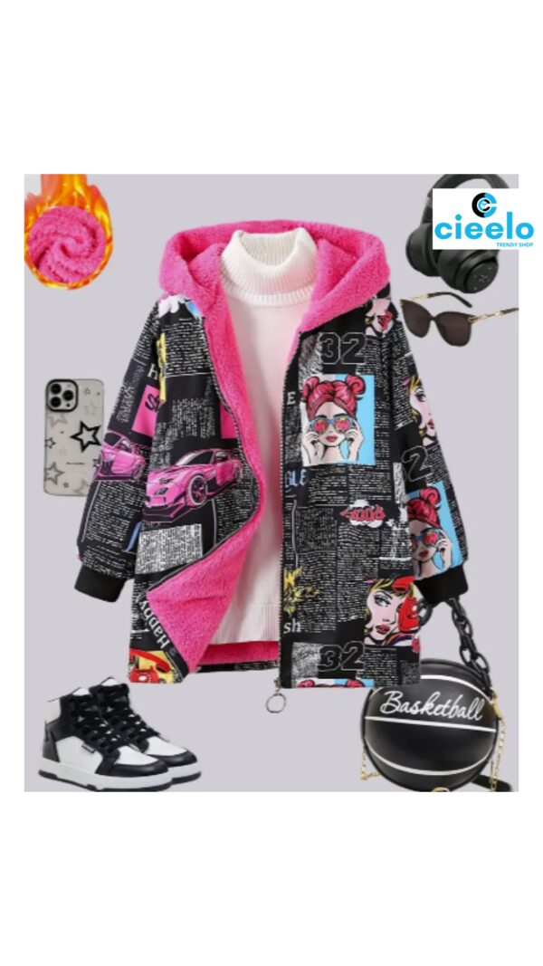 Chaqueta Larga Grafiti con Capucha – Forro de Terciopelo