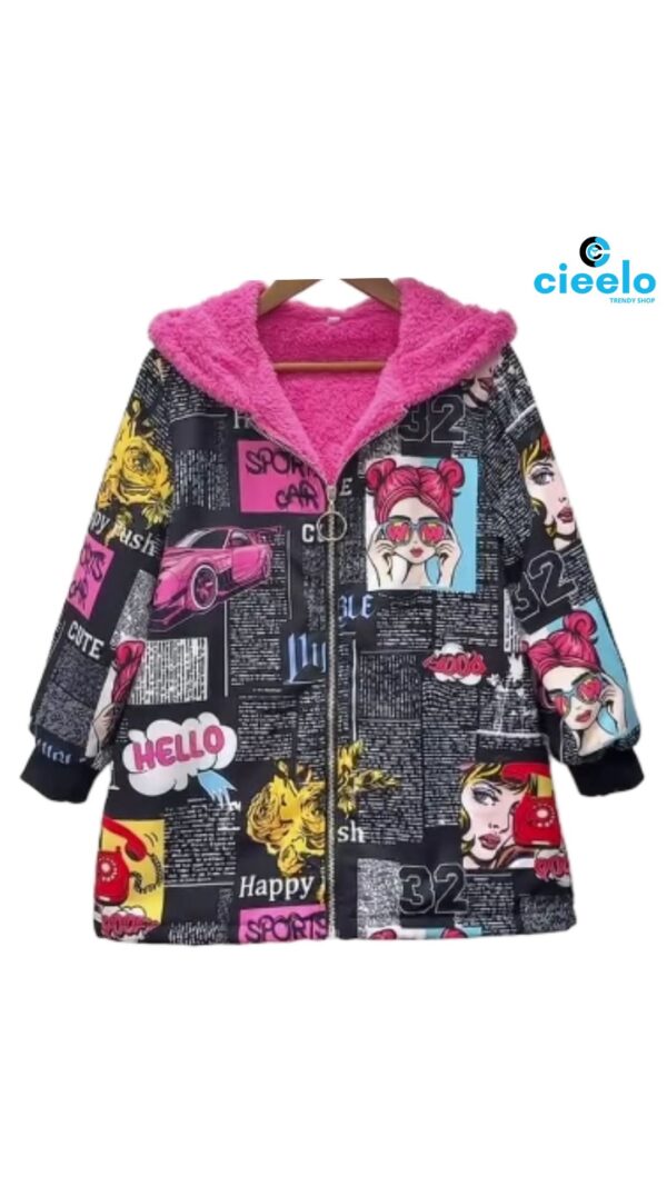 Chaqueta Larga Grafiti con Capucha – Forro de Terciopelo