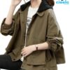 Chaqueta Corta con Capucha Elegante para Mujer – Verde Oliva, Casual y Adelgazadora para Primavera/Otoño