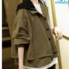 Chaqueta Corta con Capucha Elegante para Mujer – Verde Oliva, Casual y Adelgazadora para Primavera/Otoño