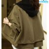 Chaqueta Corta con Capucha Elegante para Mujer – Verde Oliva, Casual y Adelgazadora para Primavera/Otoño