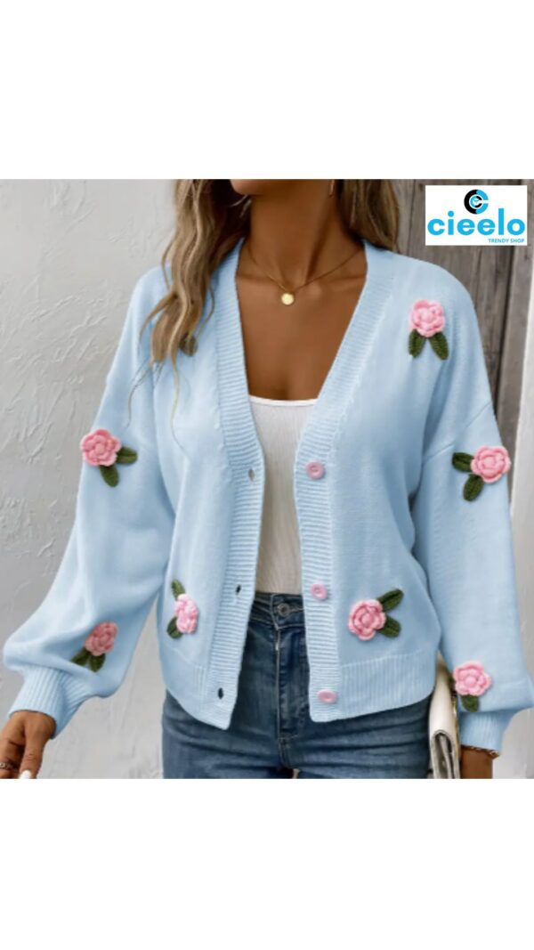 Cárdigan Floral con Hombros Caídos y Cuello en V – Estilo Casual