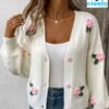 Cárdigan Floral con Hombros Caídos y Cuello en V – Estilo Casual