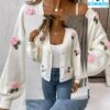 Cárdigan Floral con Hombros Caídos y Cuello en V – Estilo Casual