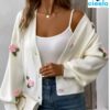 Cárdigan Floral con Hombros Caídos y Cuello en V – Estilo Casual