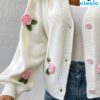 Cárdigan Floral con Hombros Caídos y Cuello en V – Estilo Casual