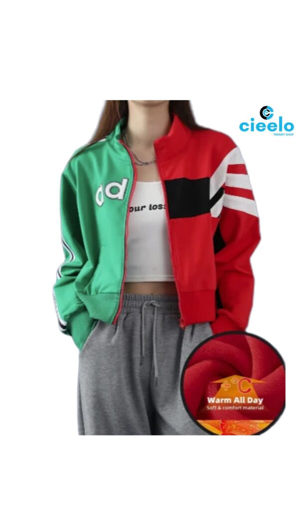 Chaqueta Casual con Estampado de Letras y Forro Polar