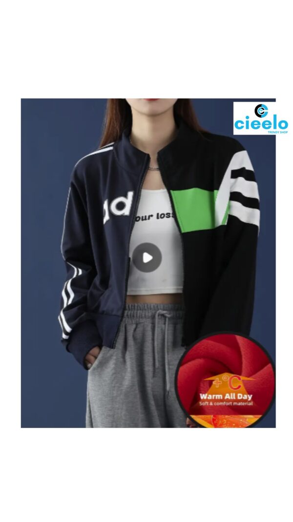 Chaqueta Casual con Estampado de Letras y Forro Polar