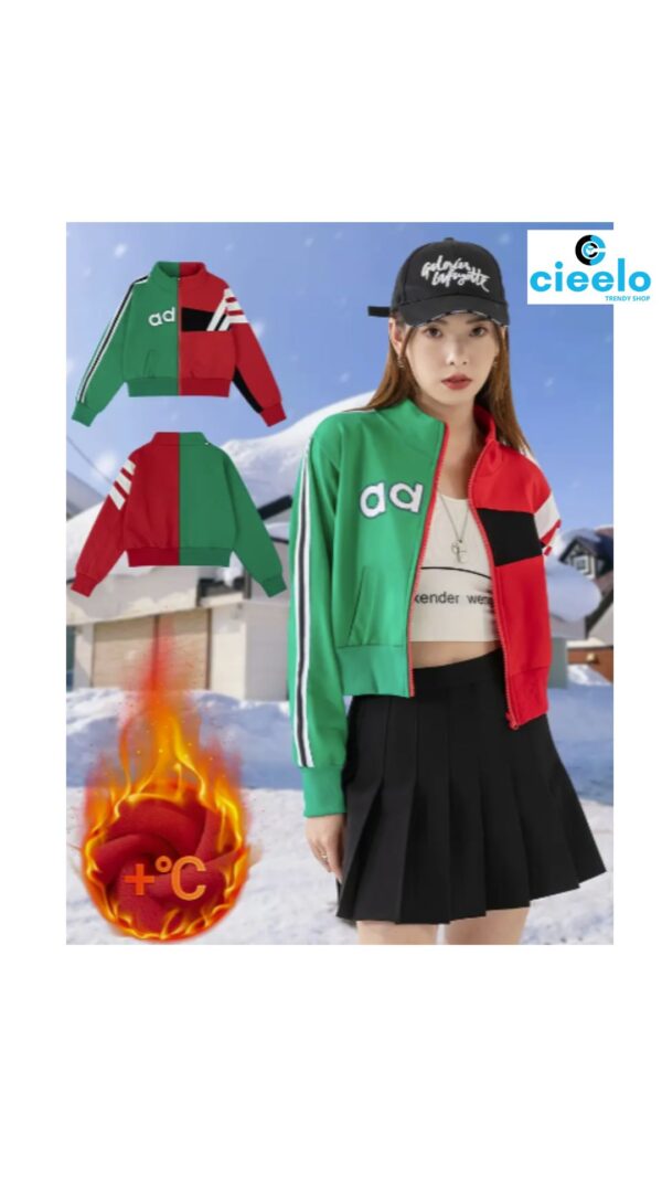 Chaqueta Casual con Estampado de Letras y Forro Polar