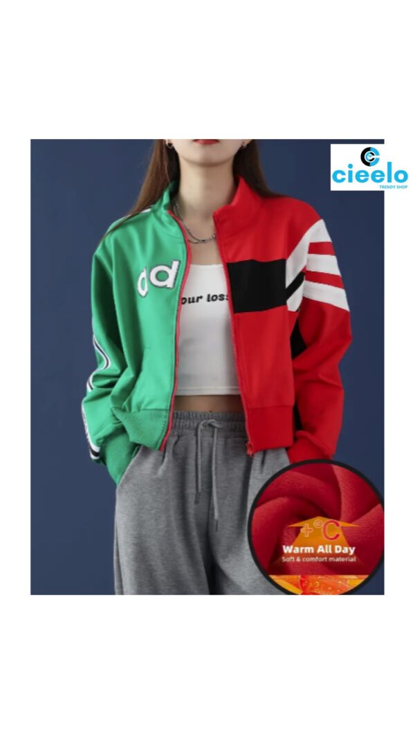 Chaqueta Casual con Estampado de Letras y Forro Polar