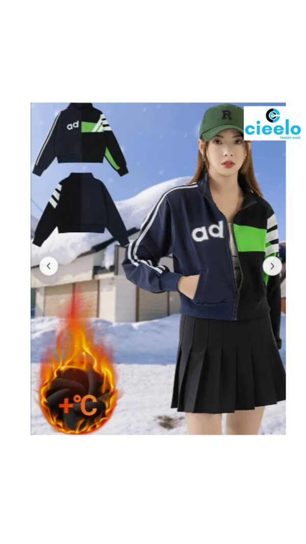 Chaqueta Casual con Estampado de Letras y Forro Polar