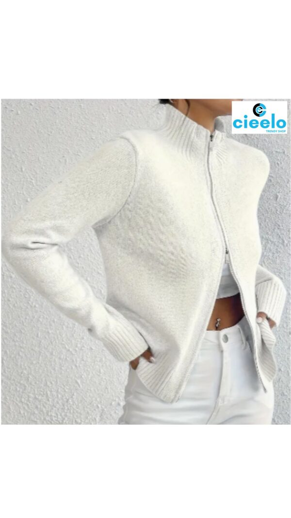 Cárdigan suave con cremallera – Elegancia casual ligera