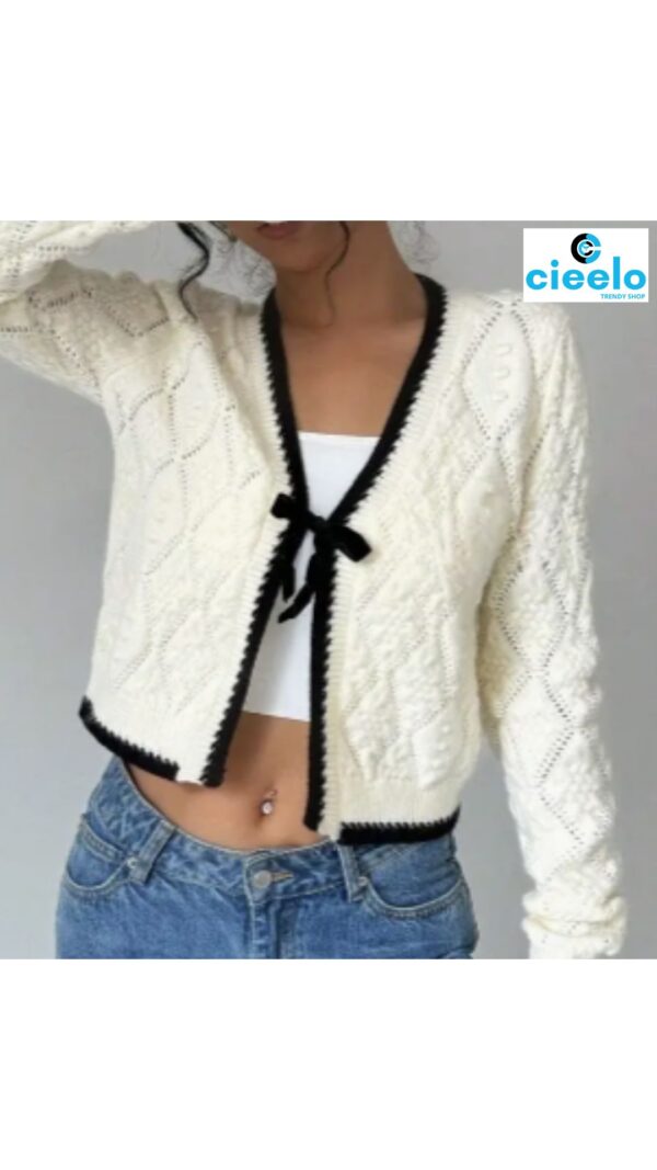 Cárdigan Argyle con Ribete en Contraste – Elegancia Casual
