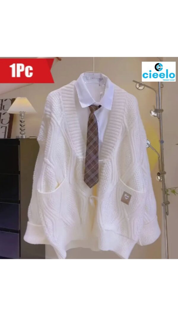 Cárdigan de Punto con Cuello en V – Suéter Casual con Bolsillos