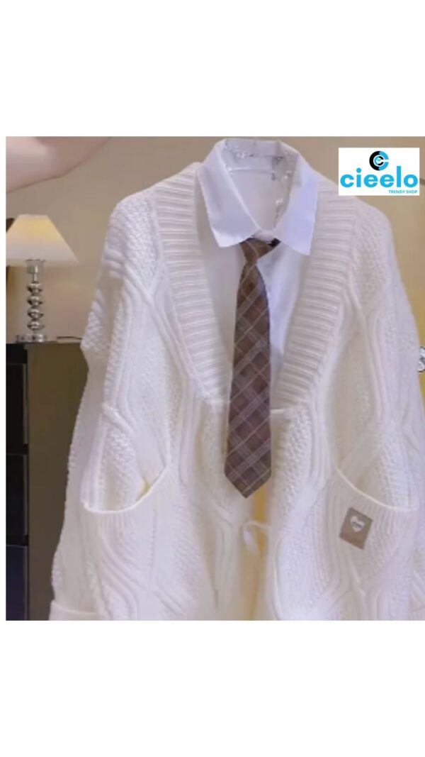 Cárdigan de Punto con Cuello en V – Suéter Casual con Bolsillos