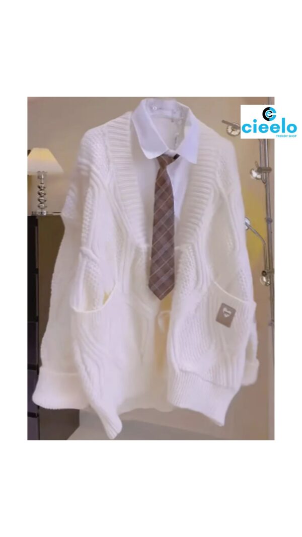Cárdigan de Punto con Cuello en V – Suéter Casual con Bolsillos